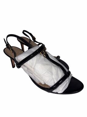 Tory Burch Black T-Strap Patent Leather Slingback Heels Size 8.